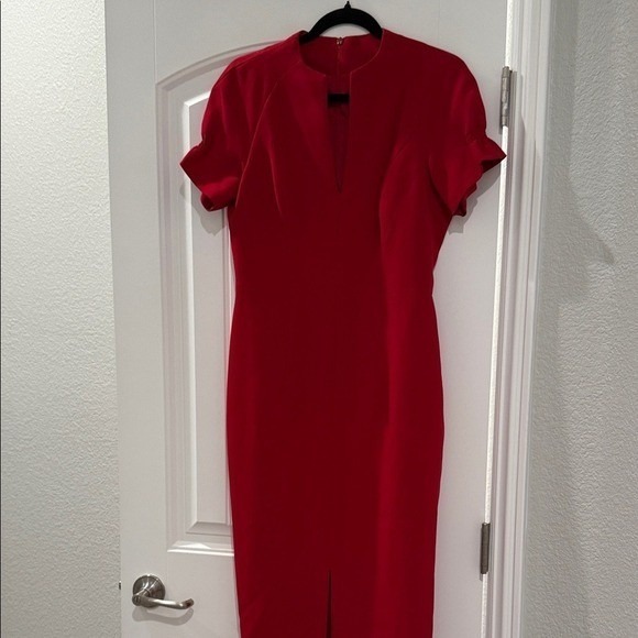 NWT Black Halo Red Sheath Dress, Made in Los Angeles Structured Cocktail or Work - Picture 3 of 9
